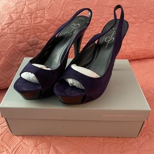 Purple Jessica Simpson purple kid suede sling back platform sandal